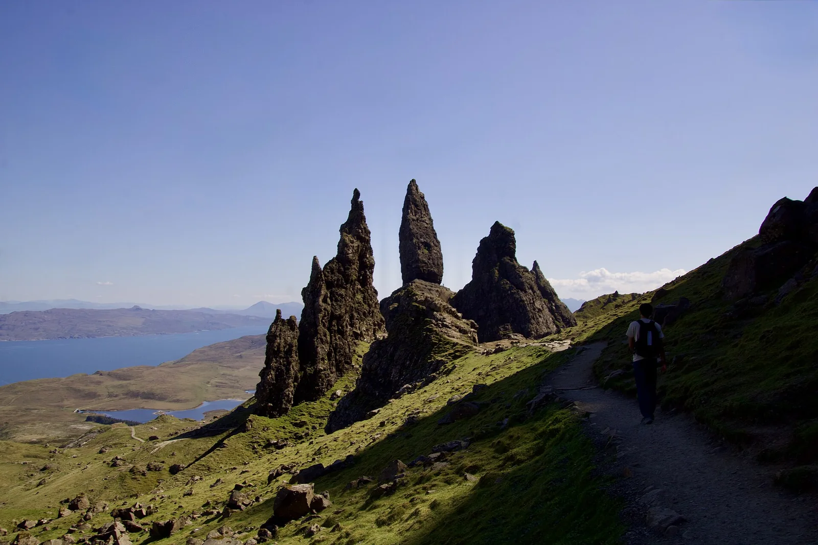 The jagged Old Man of Storr rock formations above the Isle of Skye coast