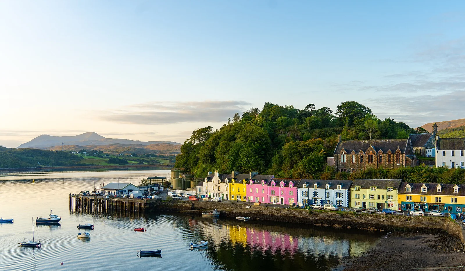 Colourful houses lining Portree harbour on the Isle of Skye
